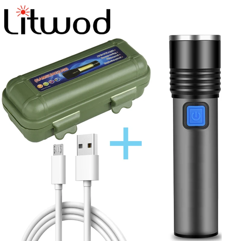Светодиодный фонарик XM-L T6 со встроенным USB-аккумулятором масштабируемый