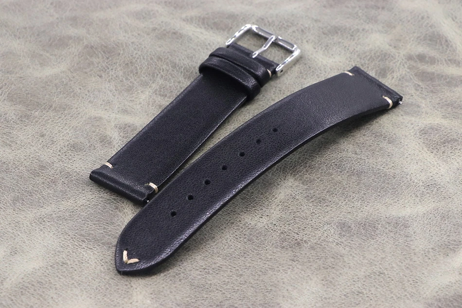 

Ремешок из натуральной кожи для наручных часов, удобный Воздухопроницаемый браслет из воловьей кожи, тонкий черный, 18 19 20 21 22 мм