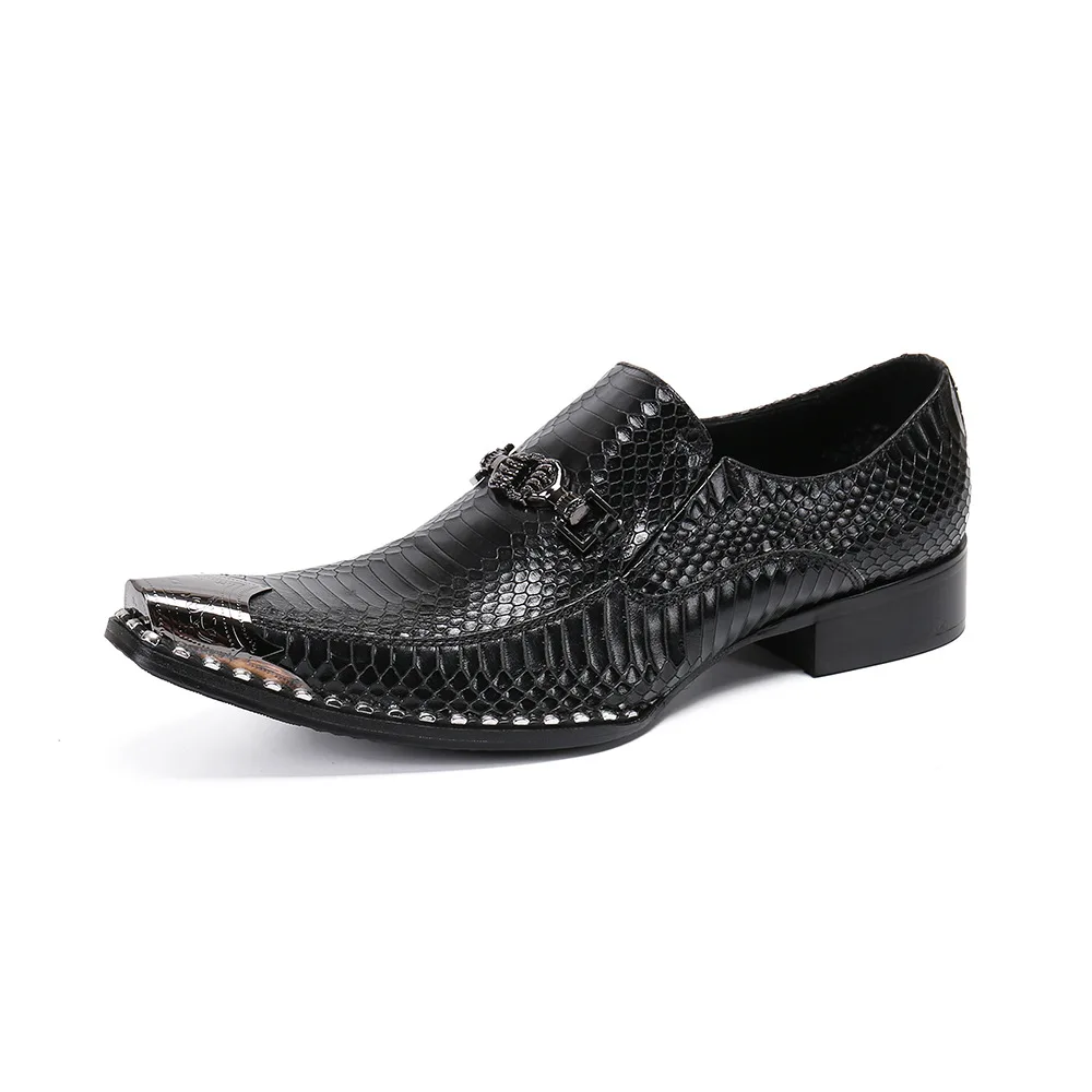 

Summer Casual New Men's Classic Fashion Shoes Personalized Pointed Crocodile Pattern Cowhide Leather Lazy Metal Toe Men's Shoes