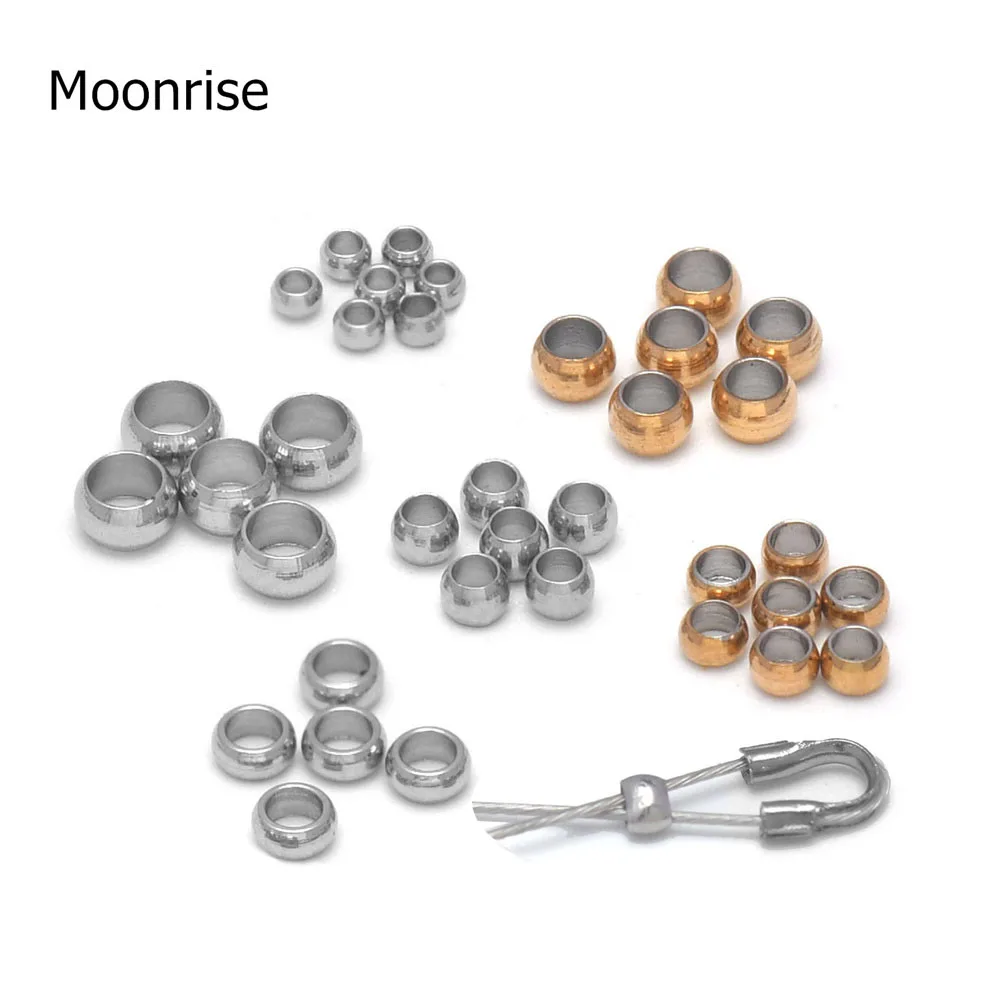 

100pcs Round Stainless Steel Crimp End Stopper Beads 1.5/2/2.5/3mm Loose Big Hole Gold Beads For Diy Bracelet Jewelry Making