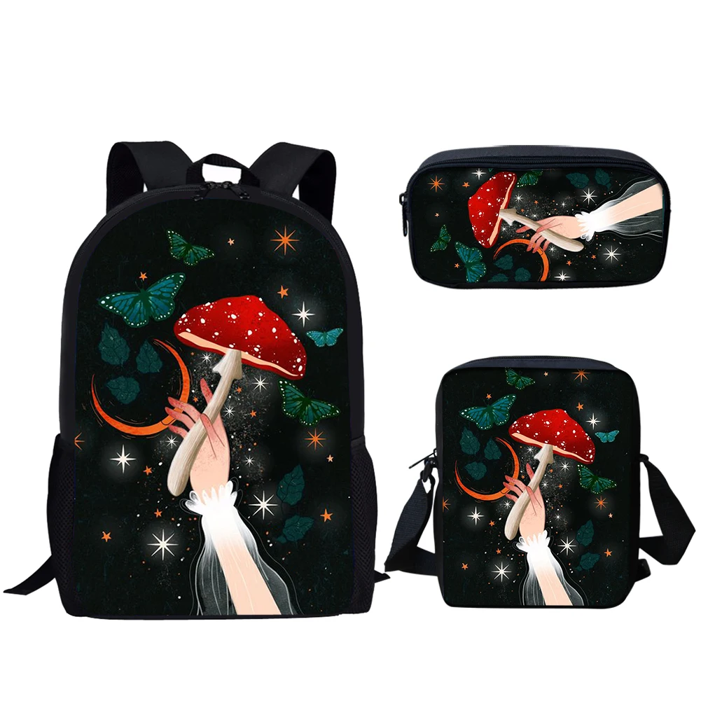 

3Pcs School Bags Set for Teen Girls Cute Mushroom Moon Print Casual School Backpack Kid Bookbag Student Mochila Escolar