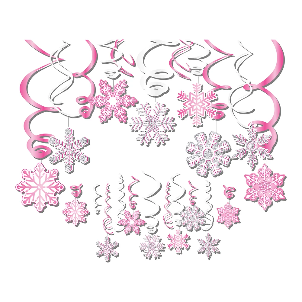 

30pcs/set Pink Snowflake Winter Merry Christmas Birthday Party Ceiling Hanging Swirls Banner Decors Baby Shower Party Supplies