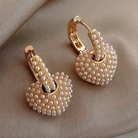 popular in 2022 celebrity style sweet pearl peach heart love dangle earrings for woman fashion luxury jewelry unusual earrings