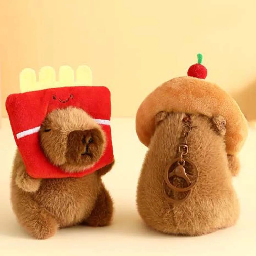 Брелок для ключей с капибарой хлеб пончики закуски картофель фри мультяшный