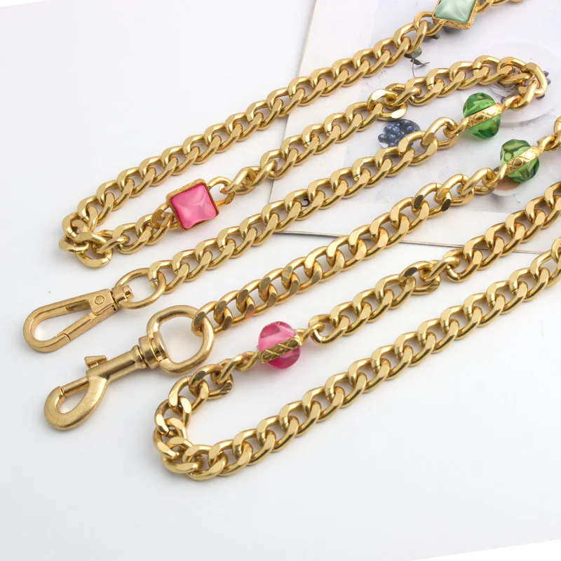 100-130cm Designer Chain Strap Double-sided 6-color Crystal Diamond Decoration Bag Chain Slung Metal Chain Bag with Strap