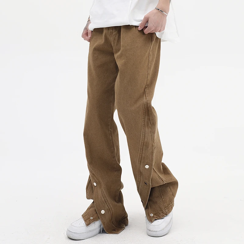 

Брюки-карго мужские и женские прямые однотонные, уличная одежда на пуговицах до щиколотки, джинсы в стиле ретро с карманами, свободные брюки...