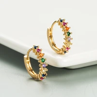 colorful glass filled rainbow hoop earrings for women multicolor glass filled huggie charming wedding earring piercing jewelry