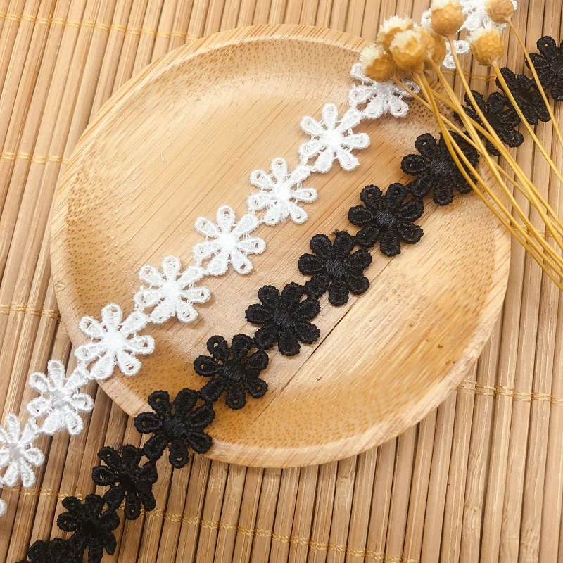 

43Yds Water Soluble Lace Trimming White Black Daisy Flower Fabric Lace Decoration Diy Headscarf Hair Clothing Lace Trim Ribbon