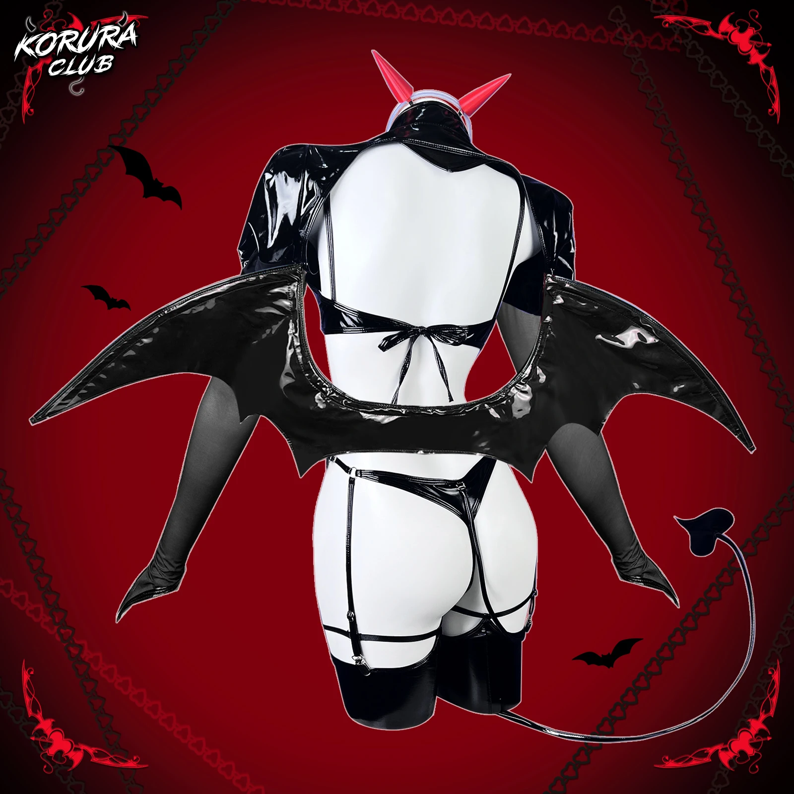 Фото Костюм для косплея KORURACLUB Love Heart Succubus, боди из искусственной кожи для женщин (комплект из 6 предметов) №3