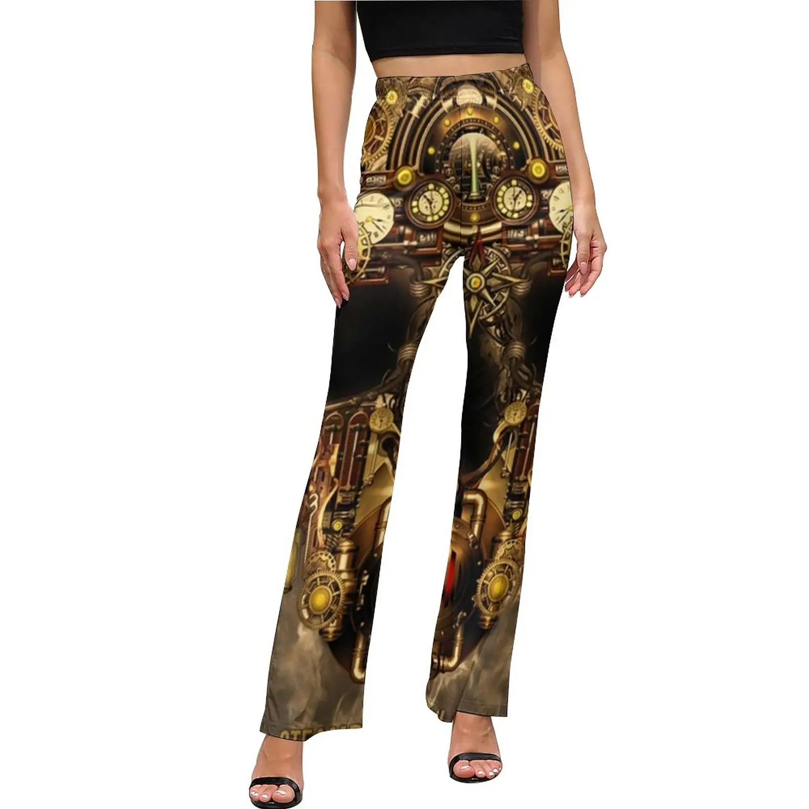 

Steampunk Skull Art Pants Mechanical Metal Print Office Flare Trousers Spring Ladies Pattern Streetwear Slim Fit Pants