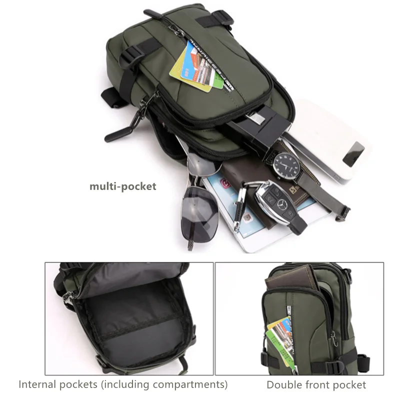 Fashion Oxford Cloth Waterproof Multi-pocket Backpack for Men Soft  Ultra Light USB Charging Chest Bag Can Fit an Ipad Mini