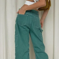 green vintage baggy jeans women 90s streetwear pockets wide leg cargo pants low waist straight denim trousers 2021 autumn bf