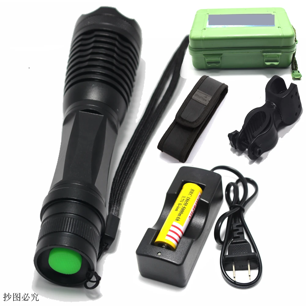 

2000 люмен zoom XML T6 18650 AAA масштабируемый водонепроницаемый фонарик, светодиодный фонарик + 18650 батарея + зарядное устройство + 360 зажим + кобура + к...