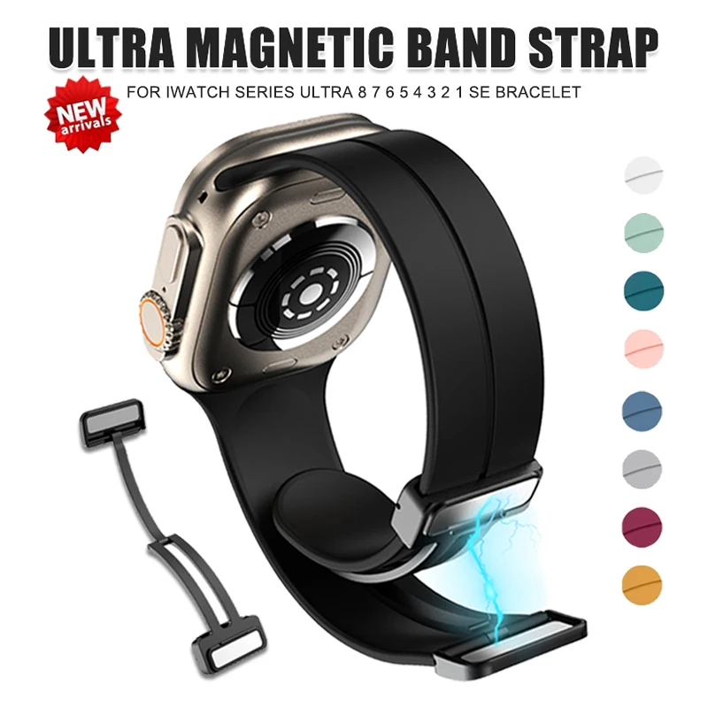 

Magnetic Strap For Apple Watch Ultra band 49mm 44mm 45mm 41mm 40mm 42mm 38mm Silicone Correa Bracelet iWatch Series 8 se 7 6 5 4