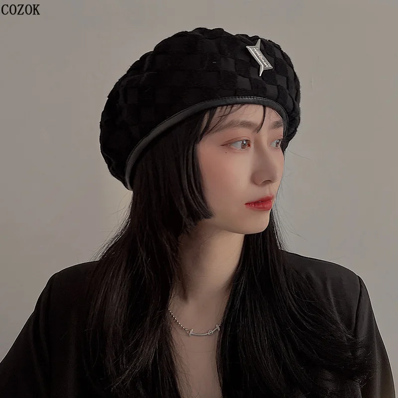 

Весенне-осенний берет с облаками крутая темпераментная шапка с маленьким лицом Женская хлопковая модная трендовая дикая Вуалетка шапка же...