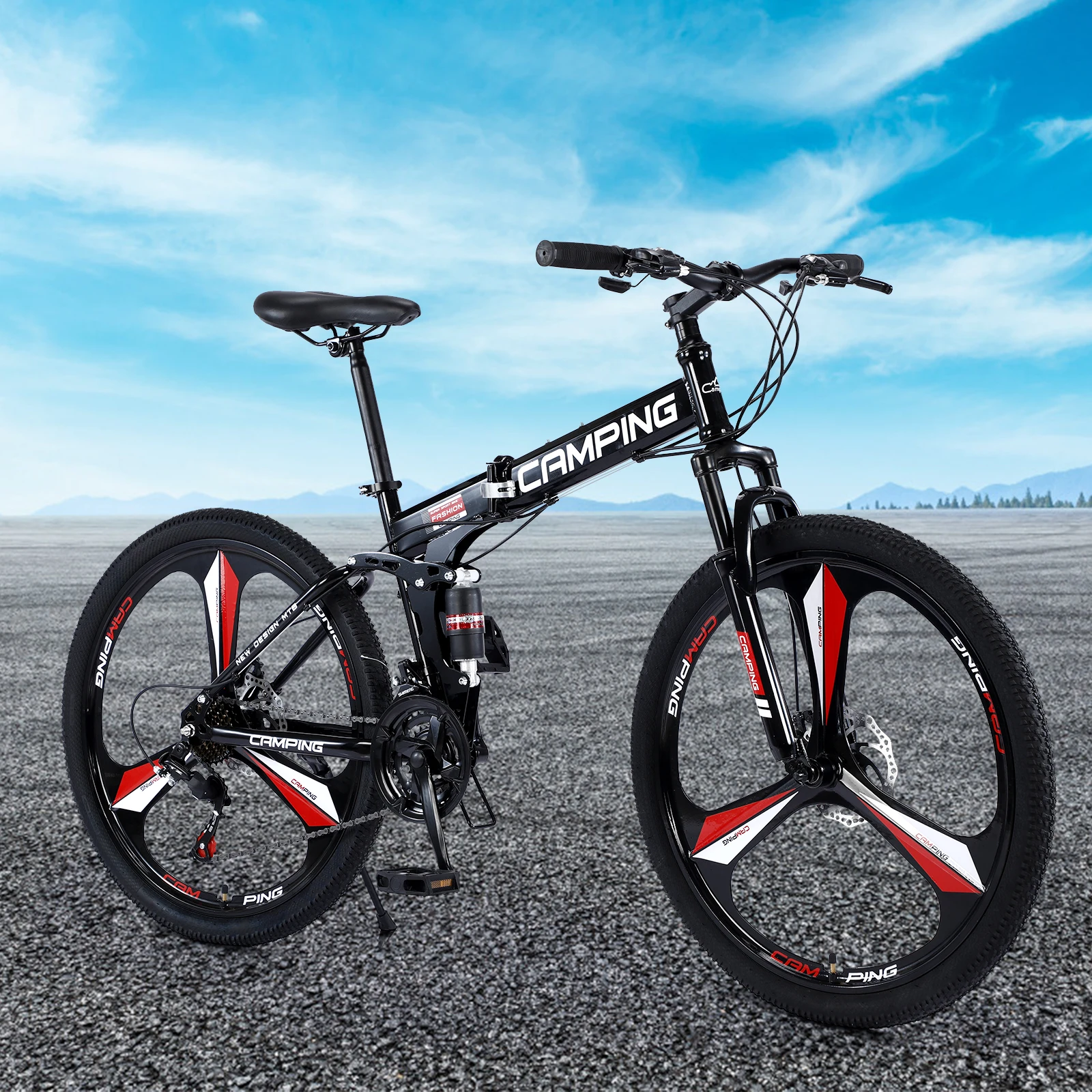 

CamPing Survivals 26-Inch 21-Speed Three-Wheel Foldable Mountain Bike Black