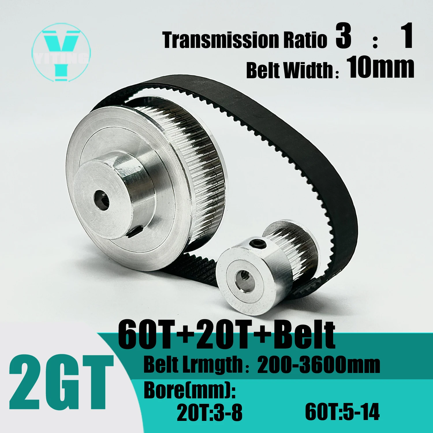 

2GT 2M 60Teeth 20T GT2 20Teeth 60T Timing Belt Pulley Set Belt Width 10mm Bore 3~14mm 3:1 Wheel Synchronous Pulley Belt Kit