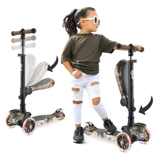 

Hurtle 3 Wheeled Scooter for kids Stand & Cruise Toddlers Toy W/ Adjustable Height (Real tree)