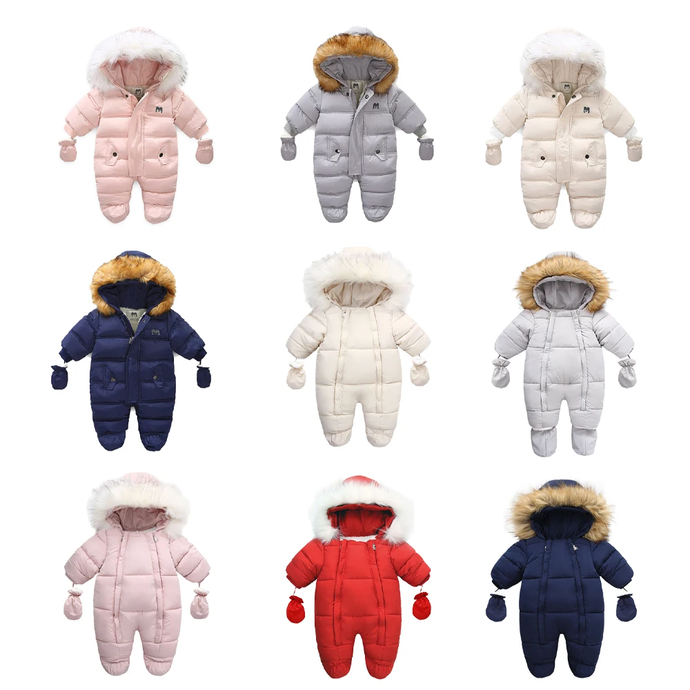 2022 зимний плотный теплый комбинезон для младенцев с капюшоном внутри флисовый