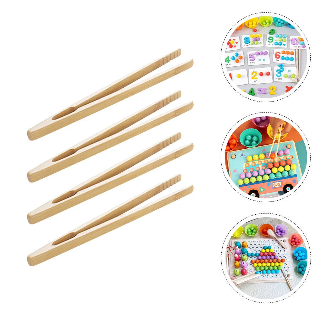 

4 Pcs Wood Toy Game Props Educational Kids Tongs Set Fine Motor Skills Toys Toddler