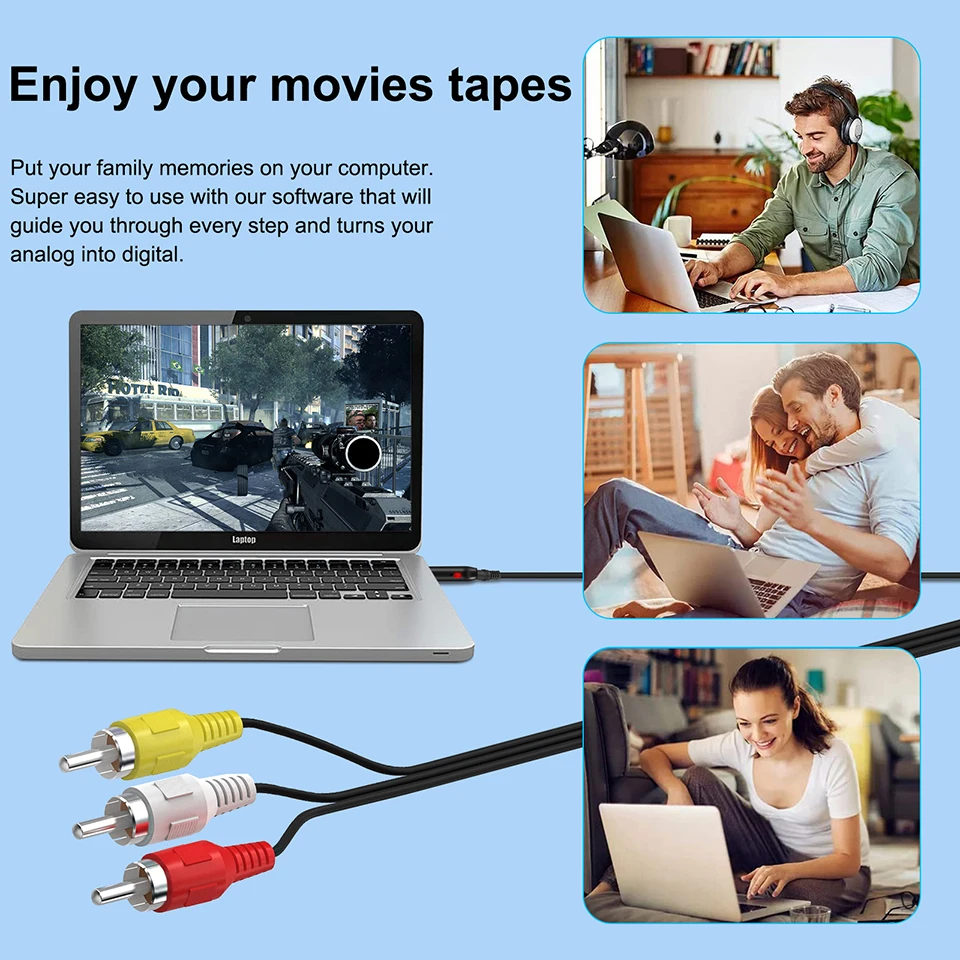 USB Video Capture Card VHS to Digital RCA to USB 2.0 Audio Capture Device Adapter Converter Easy to Cap VCR DVR TV for Win7/8/10 images - 6