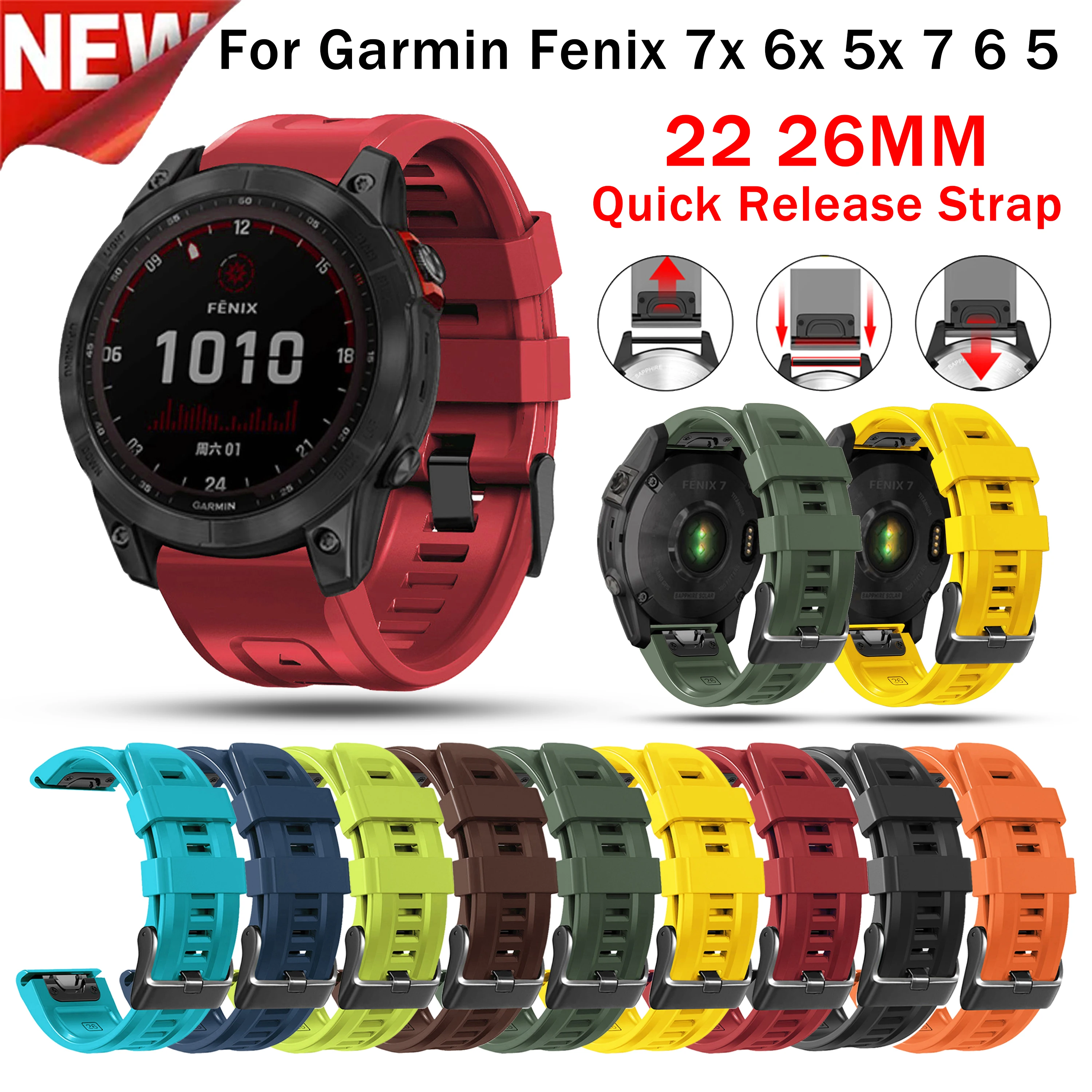 Ремешок силиконовый для Garmin Fenix 6X 6 Pro 5X 5 Plus 3HR Forerunner 935 945 7X 7 22 26 мм |