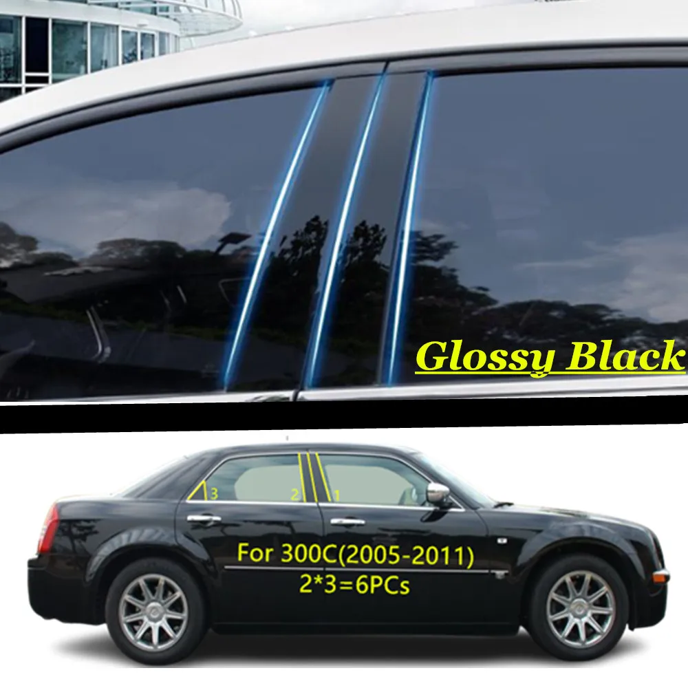 

Для Chrysler 300C 2005 2006 2007 2008 2009-2017 автомобильный ПК, материал, крышка стойки, накладка на дверь, окно, молдинг, наклейка, детали, 6 шт.