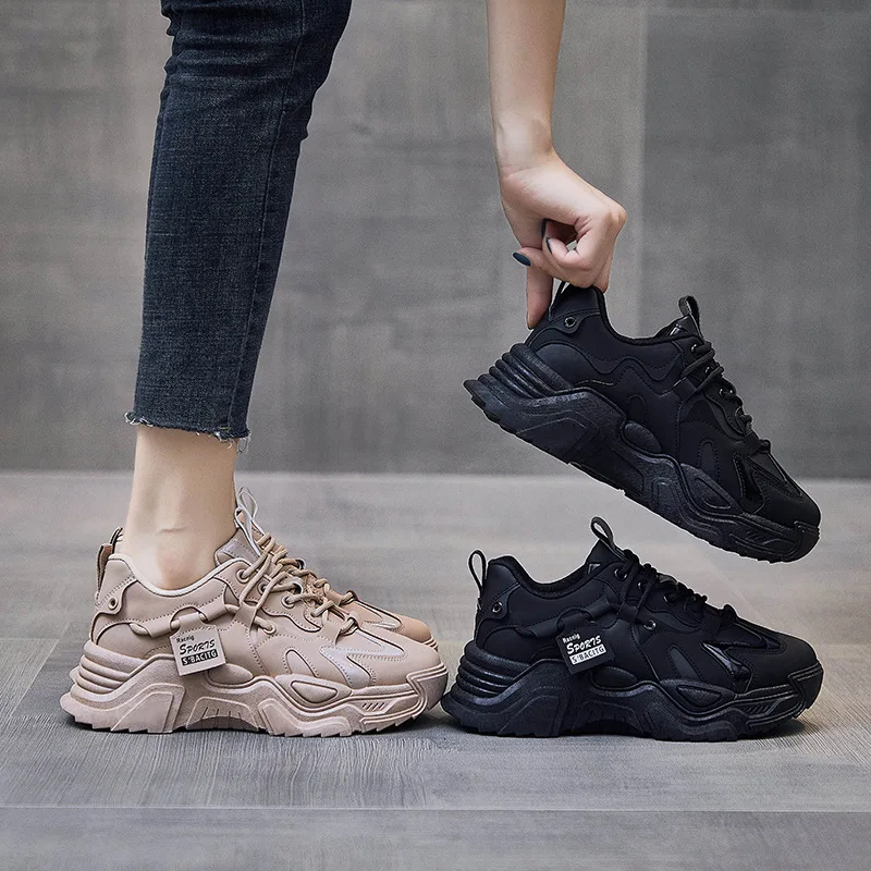 Dad Chunky Sneakers Casual Vulcanized Shoes Woman High Platform Winter Sneakers Femme Lace Up White Basket Sneakers Women 2022