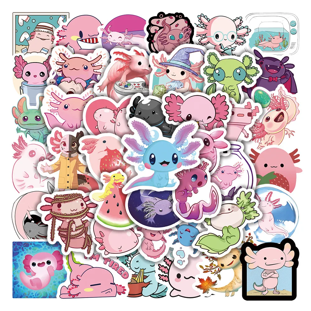 

50 Cute Axolotl Cartoon Animals DIY Kids Gifts Kawaii Labels Decor Aesthetic Scrapbooking Diary Stationery Craft Stickers
