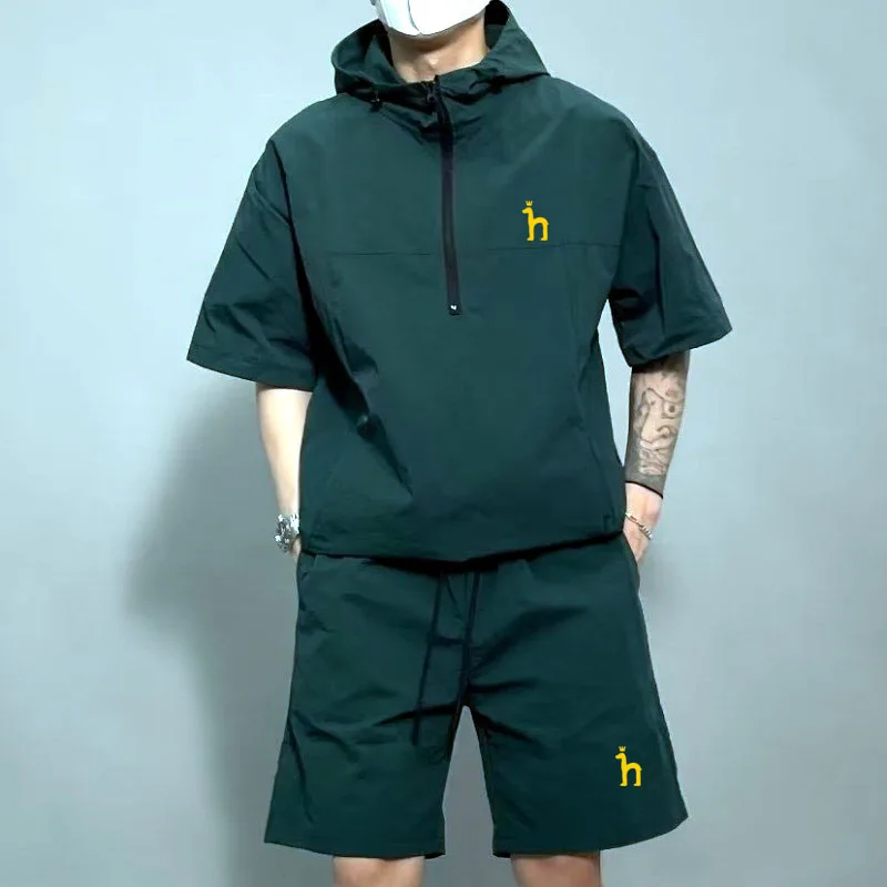 2023 New Brand Embroidery Logo Men's Suit Summer Fashion Casual Men's Hoodie 2 Sets Men's Casual Wear Men's Sports T-shirt