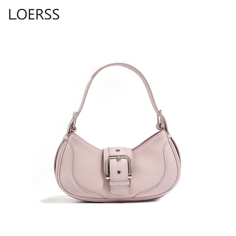 LOERSS Underarm Bag Split Leather Crossbody Bag Adjustable Strap Half Moon Bag Casual Shoulder Bag for Women Versatile Handbag