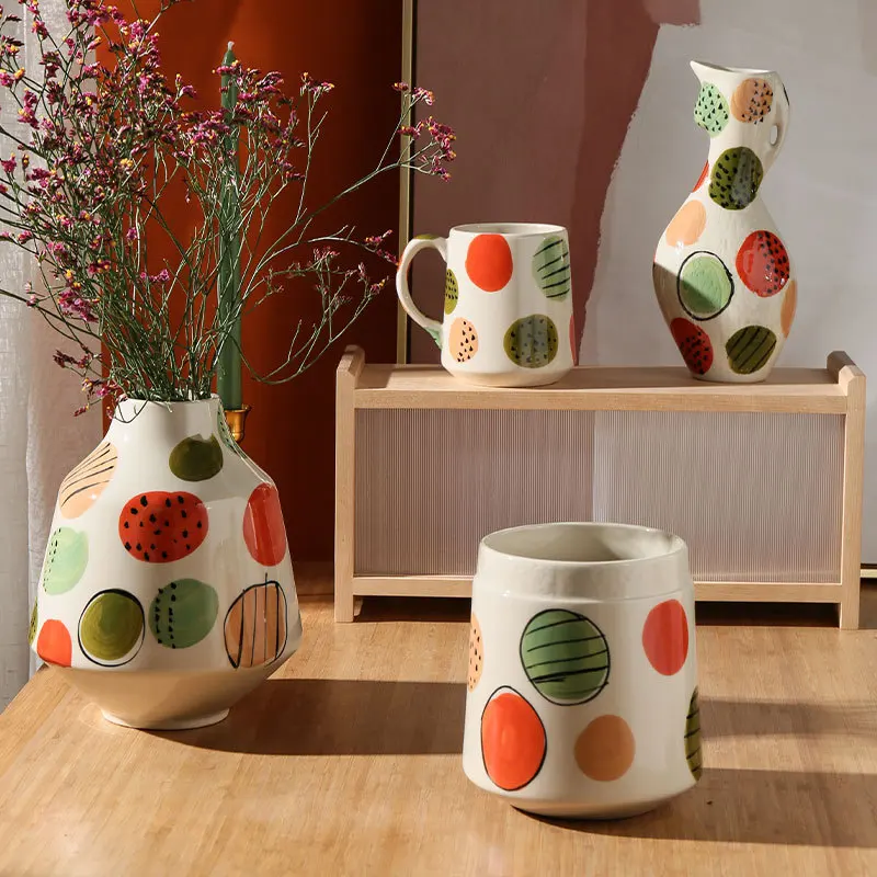 

Цветочный горшок для домашнего декора с цветным рисунком, аксессуары для стола в современном стиле, керамическая фигурка, ваза для цветов, поделки