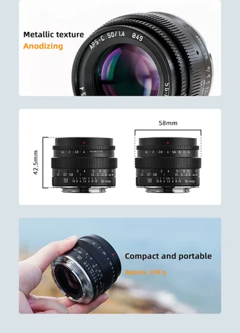 SGimage 50 мм F1.4 Объектив для камер Sony E Fuji X Canon M/R Nikon Z M43