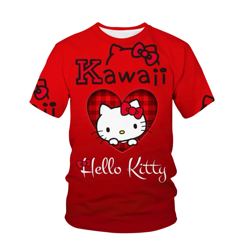 

Модная повседневная женская Свободная футболка с 3D-принтом Hello Kitty, новейший Топ для девушек с милым принтом Hello Kitti, топ с круглым вырезом для девушек