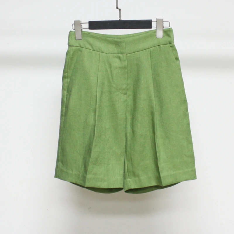 Linen Green Women Shorts Summer Vacation Vintage Retro 2023 New In