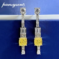 pansysen luxury 925 sterling silver 6x6mm ice cut citrine simulated moissanite drop earrings wedding fine jewelry gift wholesale