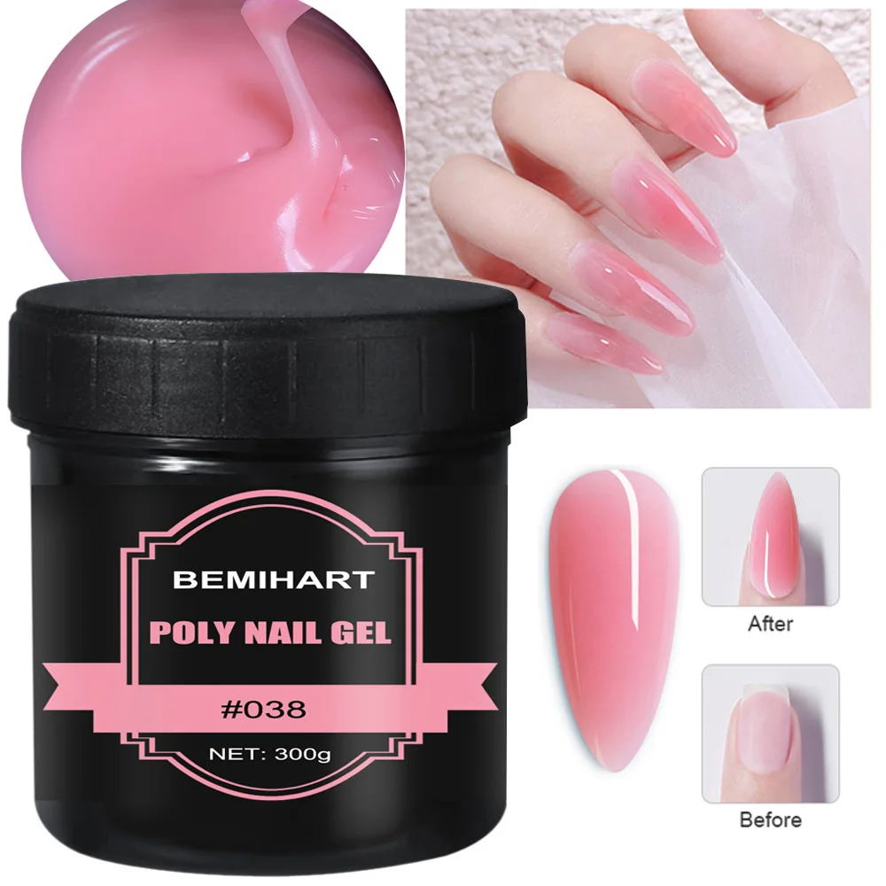 

BEMIHART 300g Quick Poly UV Extension Gel Nude Pink Painless Acrylic Nail Art Fast Extending Tool Soak Off Liquid Slip Solution