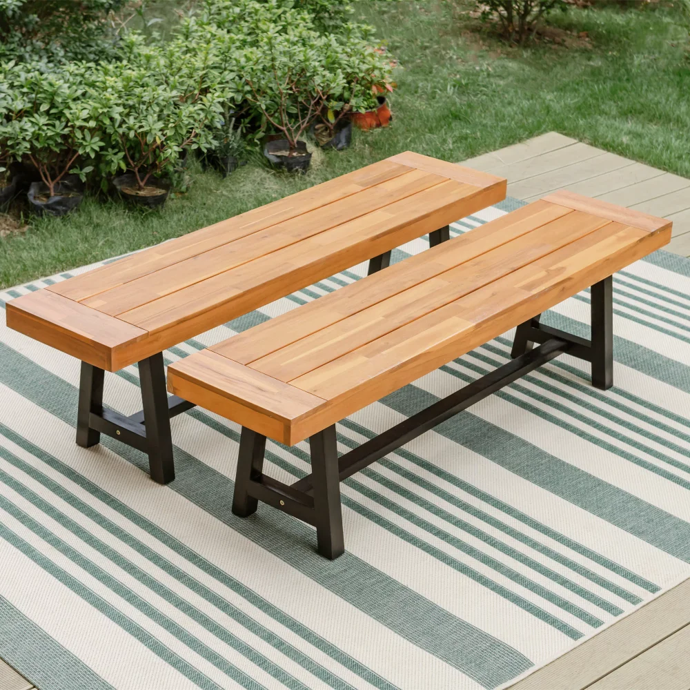 

Clearance! MF Studio 2PCS Patio Wood Benches Patio Bench Chairs Suitable for 4 People