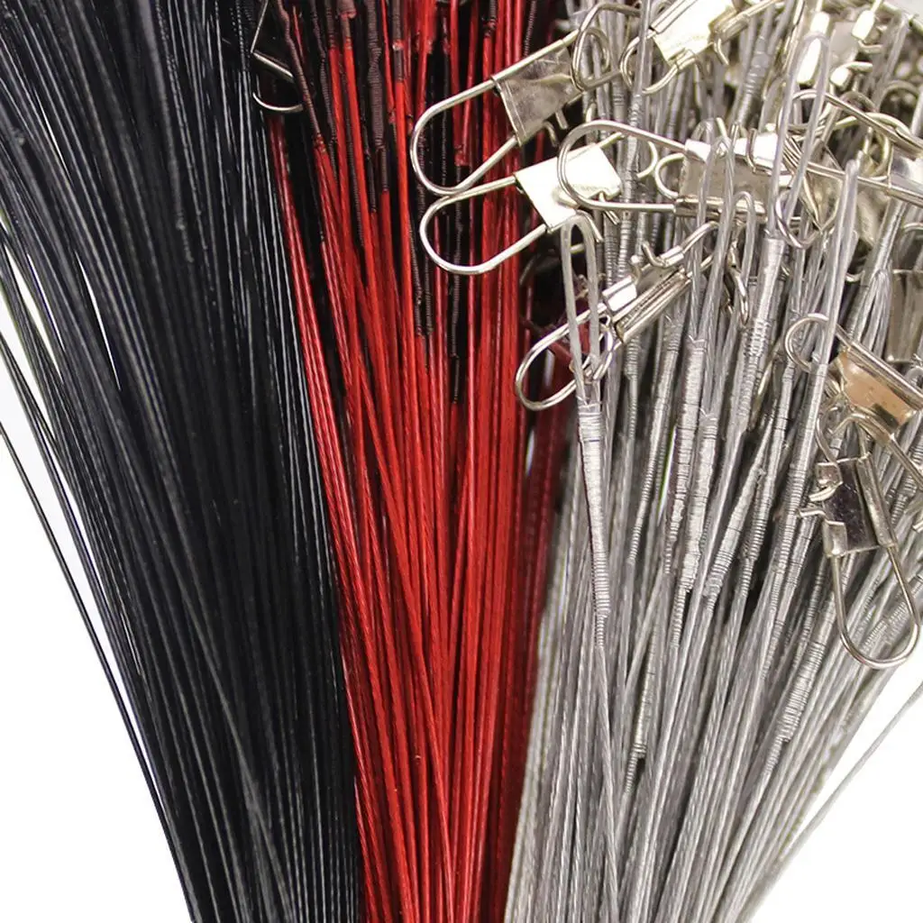 

100 Pieces Anti Bite Steel Wire Fshing Lines Leaders with Swivels 20cm Red