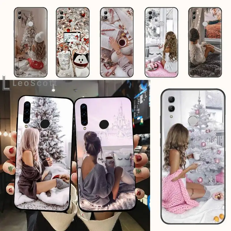 

Winter coffee christmas girl new year Phone Case For Huawei honor Mate 10 20 30 40 i 9 8 pro x Lite P smart 2019 Y5 2018 nova 5t