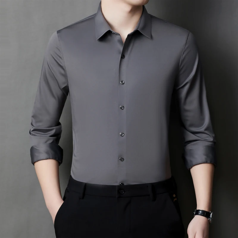 

2022 Spring New Men's Shirts Business Casual Korean Slim Shirts Men's Bamboo Fiber Iron-Free Comfortable Shirts Male Clothing