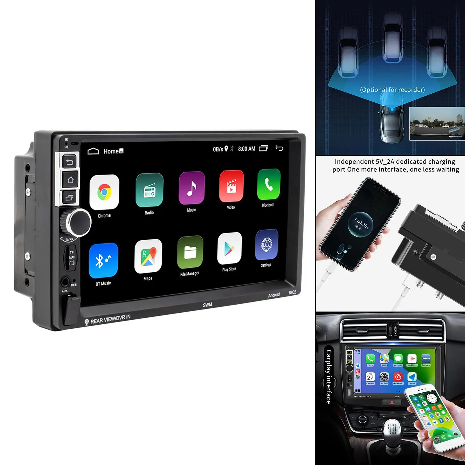 

7inch Car Stereo Player Driving Recored Reverse Image Support 1024x600 Android 10.1 USB Chaging Auto Radio Multimedia Player