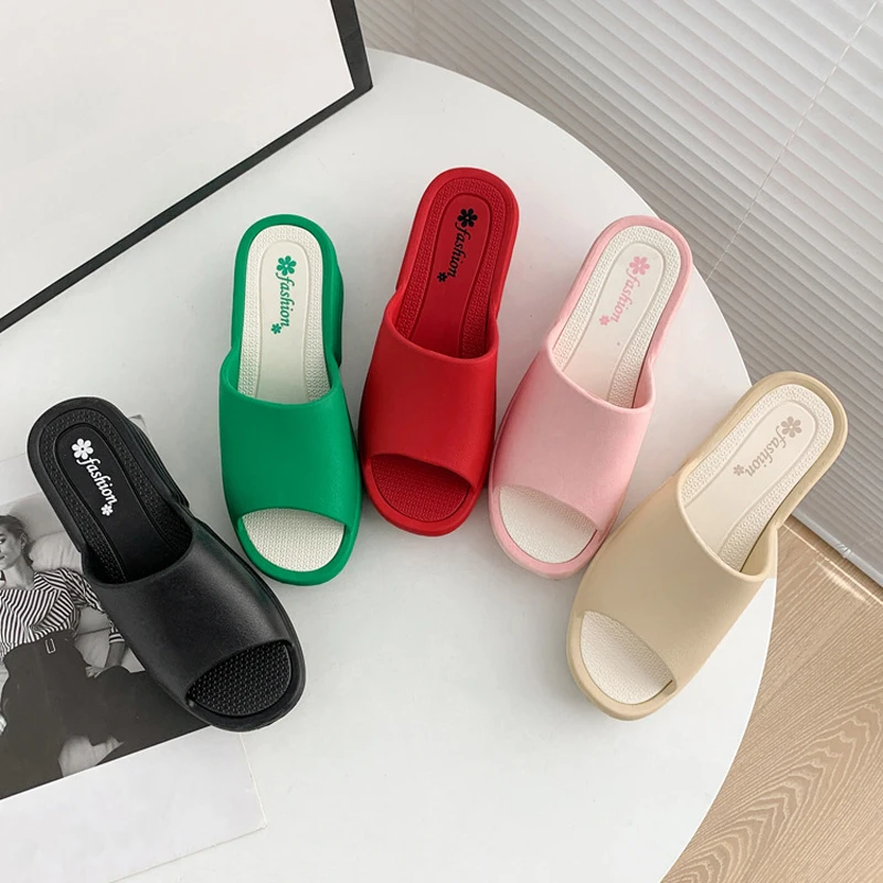 2023 Summer Women Thick Platform Cloud Slippers Indoor Bathroom Non Slip Shoes EVA Soft Sole Slides Ladies Wedges Beach Sandals