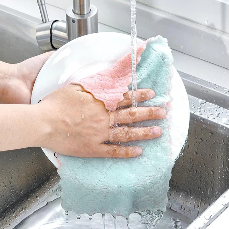 

Coral Velvet Thickened Super Absorbent Microfiber Dish Cloth High-efficiency Tableware Household Cleaning Towel Kitchen Items
