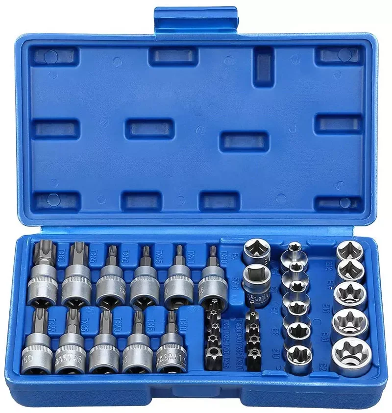 

Torx Star Socket Set & Bit Male Female E Sockets with Torx Tool Ki,External Torque Star Socket Set Motor Repairing Tool