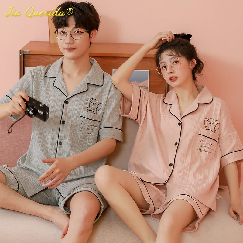 

New Trendy Summer Pajamas Soft Cotton Men's and Women's Home Clothing Kawaii Bear Printing Pijamas Shorts Nightwear for Couple