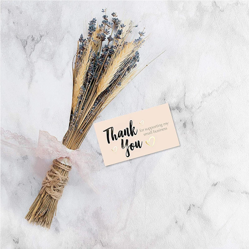

50pcs Pink Thank You for Supporting My Small Business Card Thanks Greeting Card Appreciation Cardstock for Sellers Gift 5*8.9cm