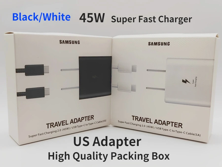 

45W Samsung US Adapter EP-TA845 USB-C Super Adaptive Fast US Original Charger For GALAXY S21 S21+ S21 Ultra Plus Packing Box