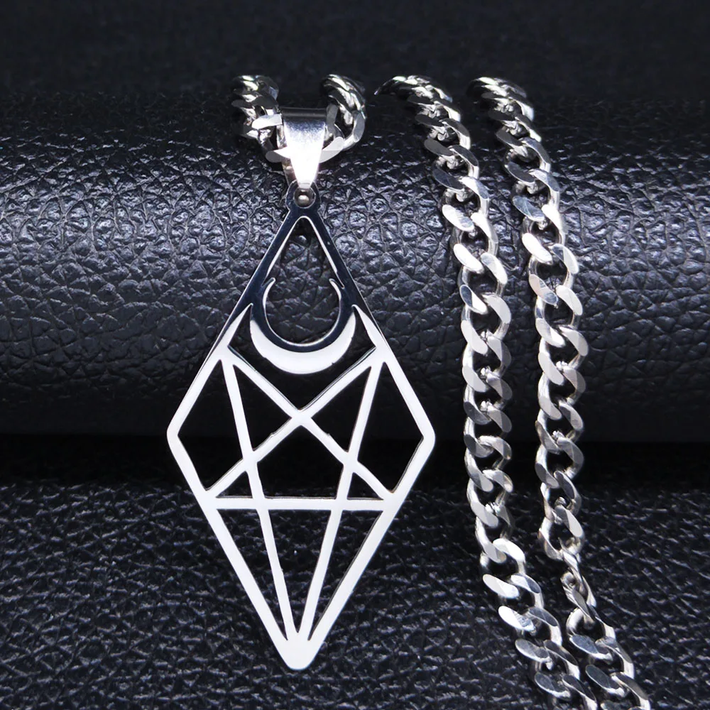 

AFAWA Satan Pentagram Stainless Steel Punk Necklace Women Silver Color Chain Necklaces Jewelry colgante N2612SRS02
