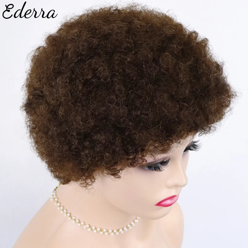 

Afro Kinky Curly Hair Wig for Black Women Large Bouncy and Soft Natural Full Machine Made Human Hair Wig Sassy Brown Glueless